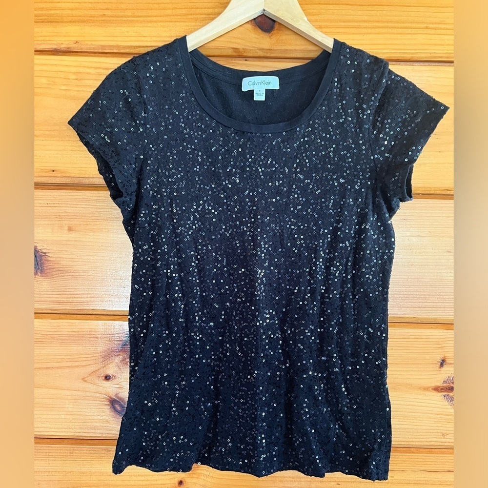 Women’s Calvin Klein Sequin Front Black Tank Top Shirt Size S